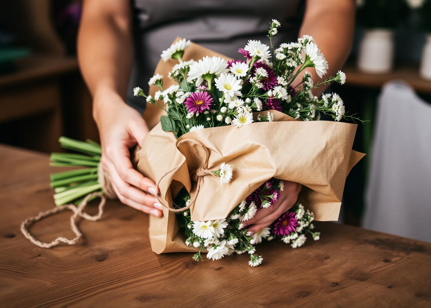 Bloemen worden ingepakt